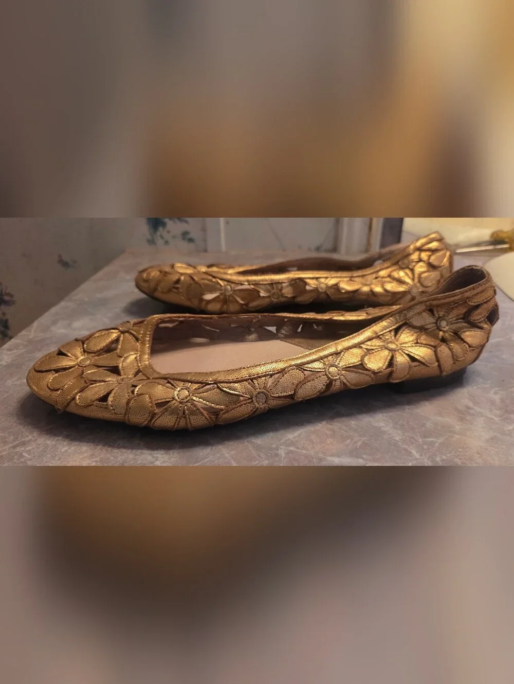 Michael Kors Gold Floral Cutout Ballet Flats